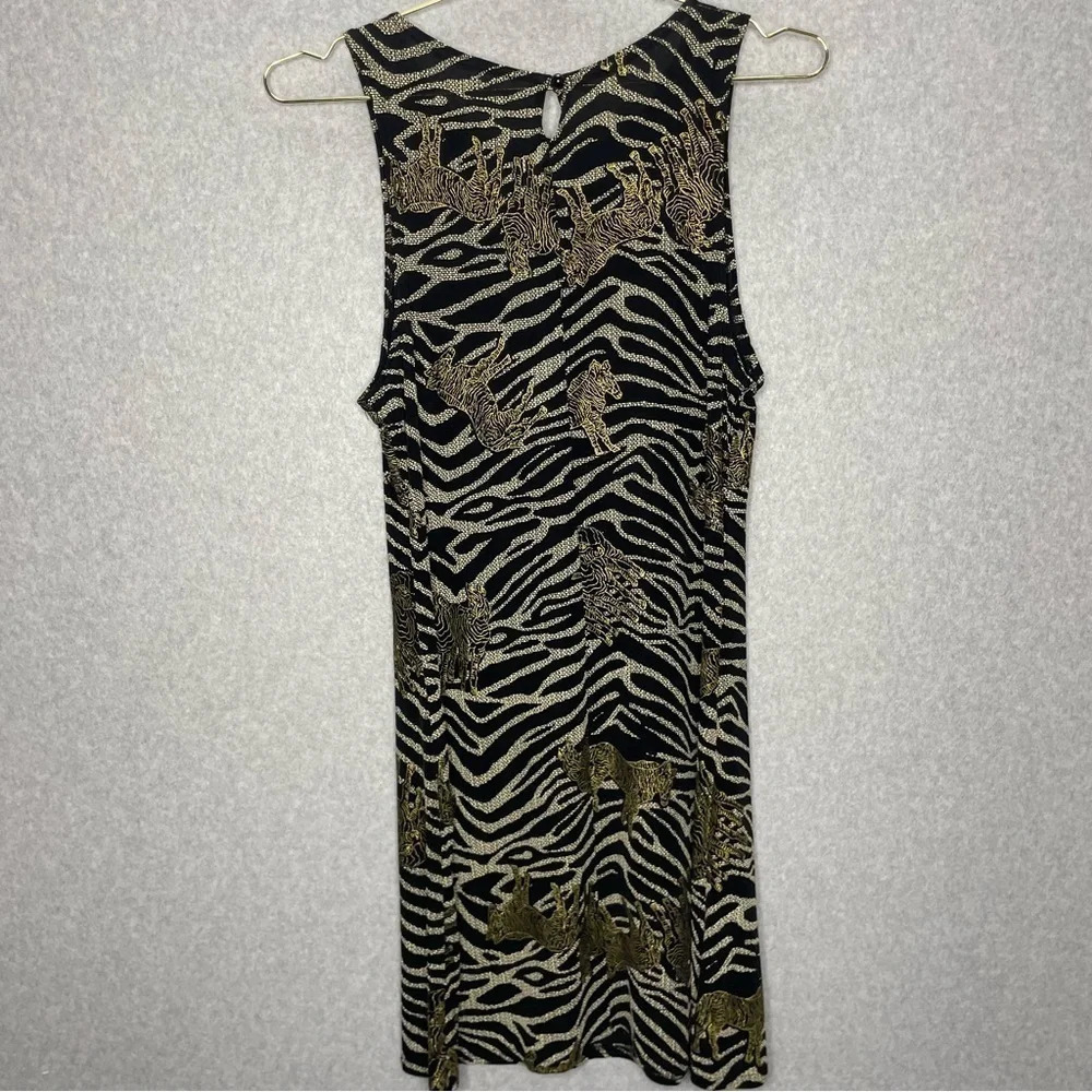 VTG Aspeed Design Gothic Punk Grunge Zebra Metallic Print Slinky Gold Mini Dress - Picture 6 of 6